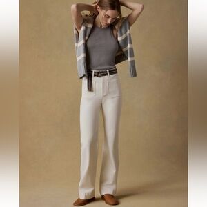 Faherty Stretch Terry Cream Wide-Leg High Rise Casual Pants. Size 31.